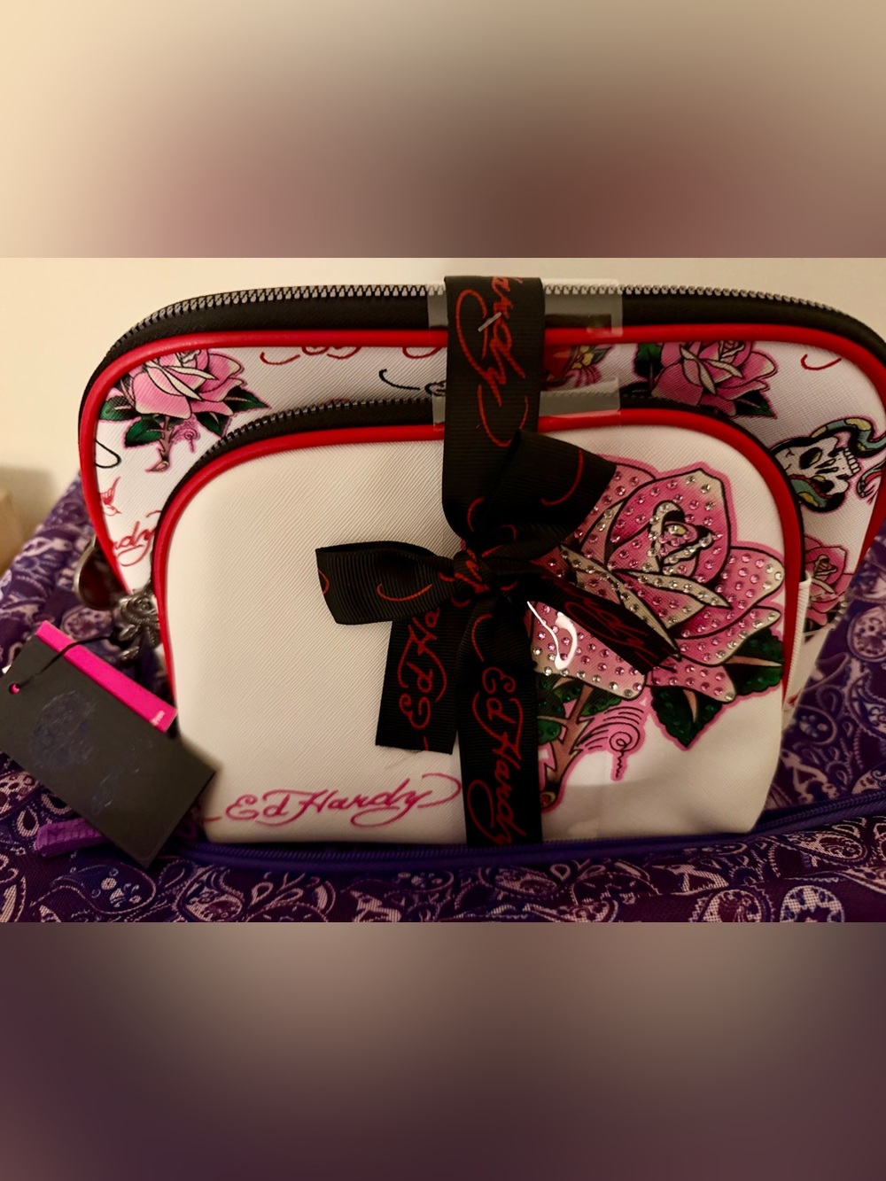 Ed Hardy Tattoo Graphic Cosmetic Bag Set NWT